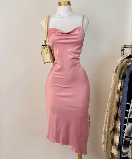 Unique Sheath Spaghetti Straps Pink 8th Grade Homecoming Dresses Hoco Dress C1055