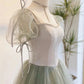 Une ligne manches courtes vert satin tulle longue robe de bal C1056