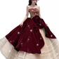 Robe de bal simple sans bretelles en tulle rouge longues robes de bal C105