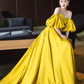 Simple Ball Gown Strapless Yellow Satin Long Prom Dresses C106