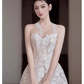 A Line Scoop Sleeveless Lace White Ankle Length Prom Dress C1076