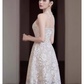 A Line Scoop Sleeveless Lace White Ankle Length Prom Dress C1076