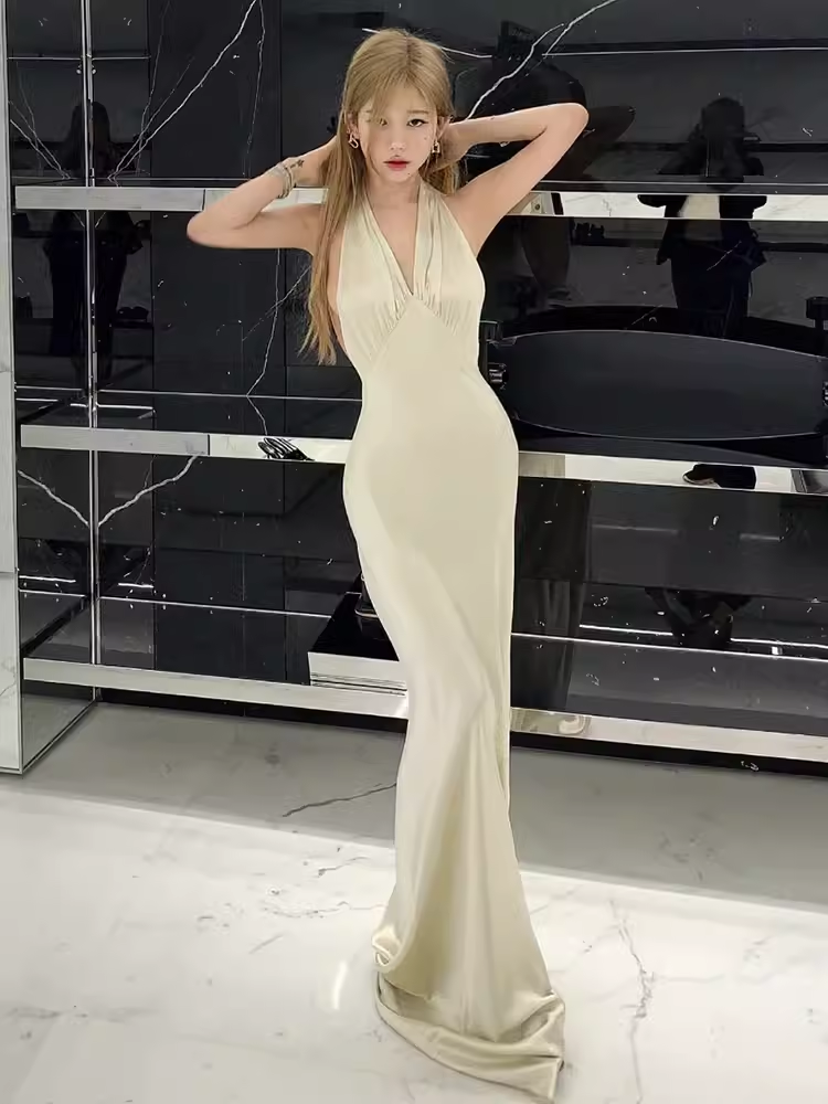 Sexy Mermaid Halter Sleeveless Floor Length Long Prom Dress C1077