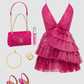 Unique Hot Pink Pleated V-neck Homecoming Dresses With Ruffle Skirt C1080