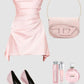 Gaine modeste sans bretelles robe de soirée en satin rose tenue de 21e anniversaire C1088