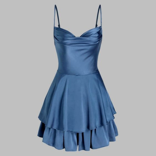 Unique A line Straps Blue Silk Satin Homecoming Dress 18th Birthday Outfits C1089
