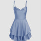 Unique A line Straps Blue Silk Satin Homecoming Dress 21st Birthday Outfits C1085