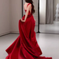 Simple Sheath Off The Shoulder Satin Red Long Prom Dresses C108