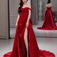 Simple Sheath Off The Shoulder Satin Red Long Prom Dresses C108