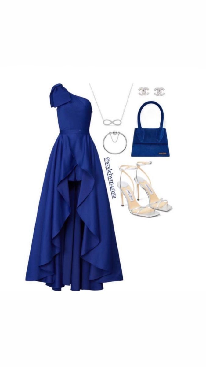 Sexy A line One Shoulder Satin Royal Blue Long Prom Dresses With Ruffles C1091