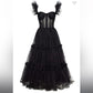 Sexy A line Straps Tulle Black Prom Dresses With Ruffles C1096