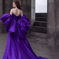 Simple A line Off The Shoulder Satin Grape Long Prom Dresses C109