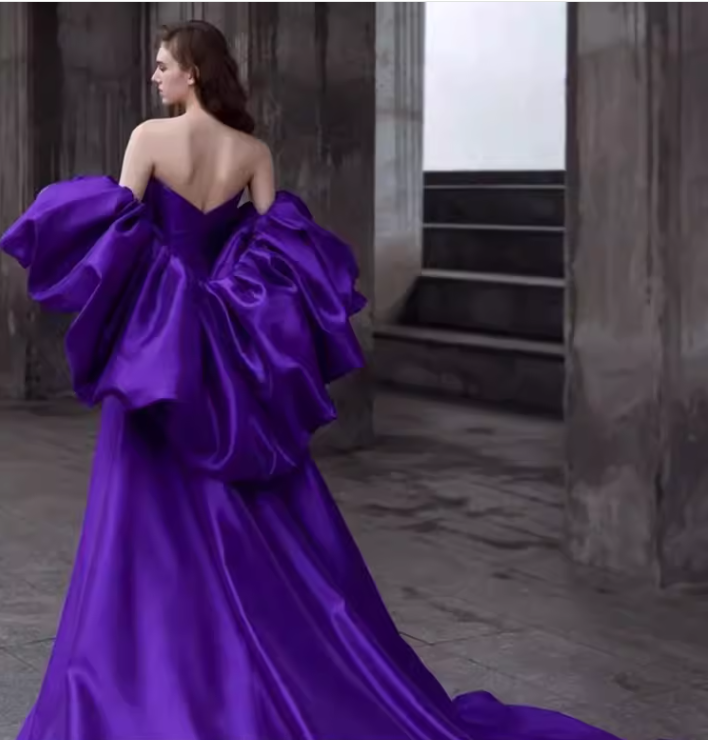 Simple A line Off The Shoulder Satin Grape Long Prom Dresses C109