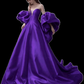 Simple A line Off The Shoulder Satin Grape Long Prom Dresses C109