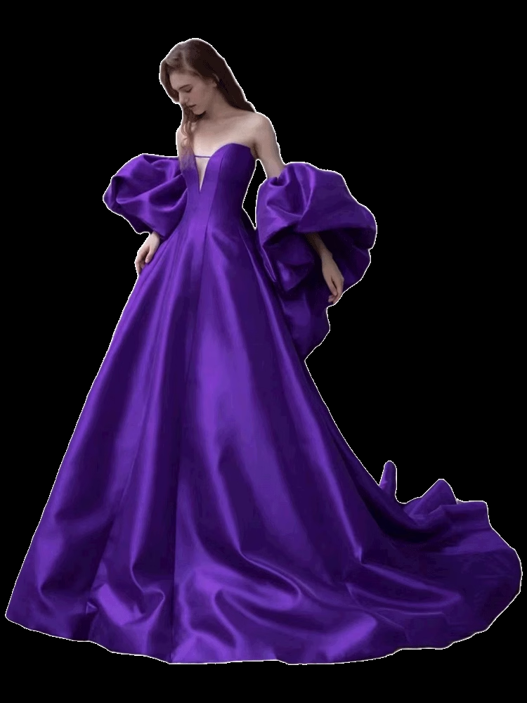 Simple A line Off The Shoulder Satin Grape Long Prom Dresses C109