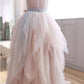 Vintage A Line Spaghetti Straps Blush Puffy Ruffles Prom Dresses C1113