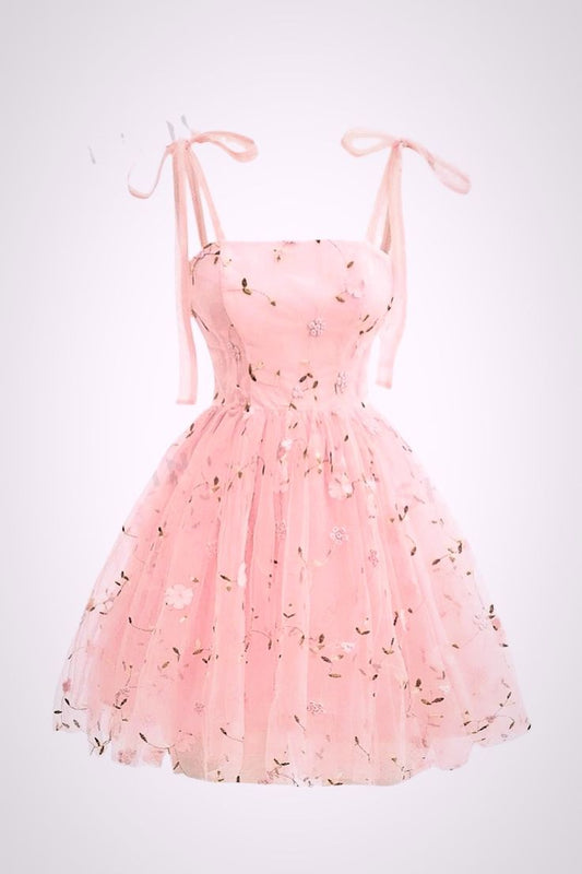 Cute A Line Straps Short Pink Homecoming Dress Tulle 18th Birthday Outfit C1121