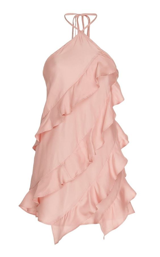 Robe de soirée courte en mousseline de soie, ligne A, Simple, col licou, rose Blush, robe de soirée, C1124