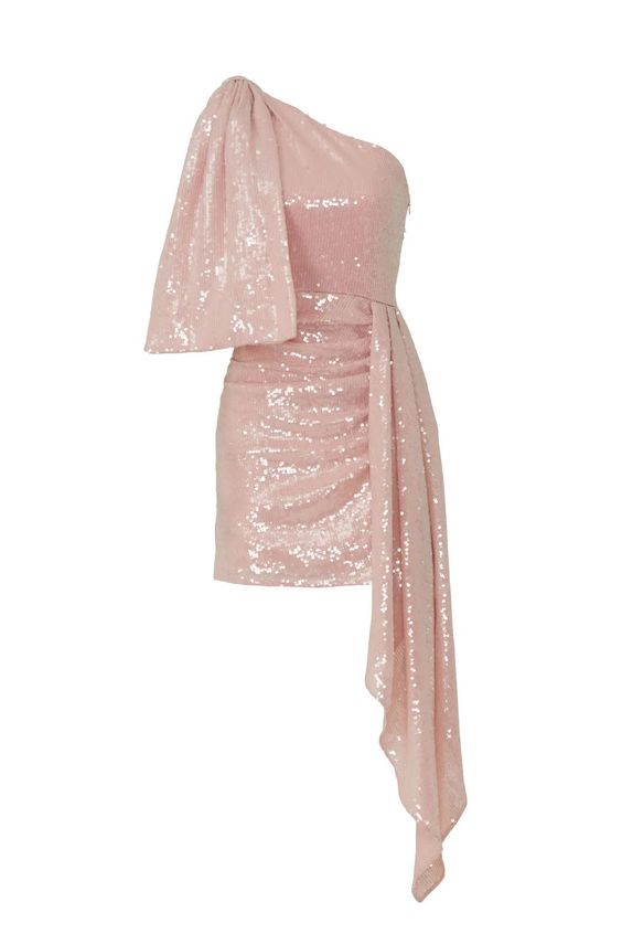 Gaine Simple, asymétrique épaule dénudée, rose Blush, robe courte à paillettes, robe de soirée, C1128