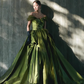 Ball Gown Off The Shoulder Green Satin Long Prom Dresses C112