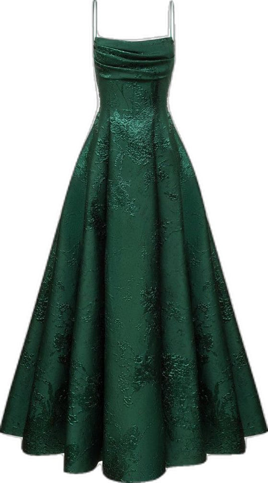 Robe de bal verte en dentelle florale, modeste, ligne A, bretelles, sans manches, C1131