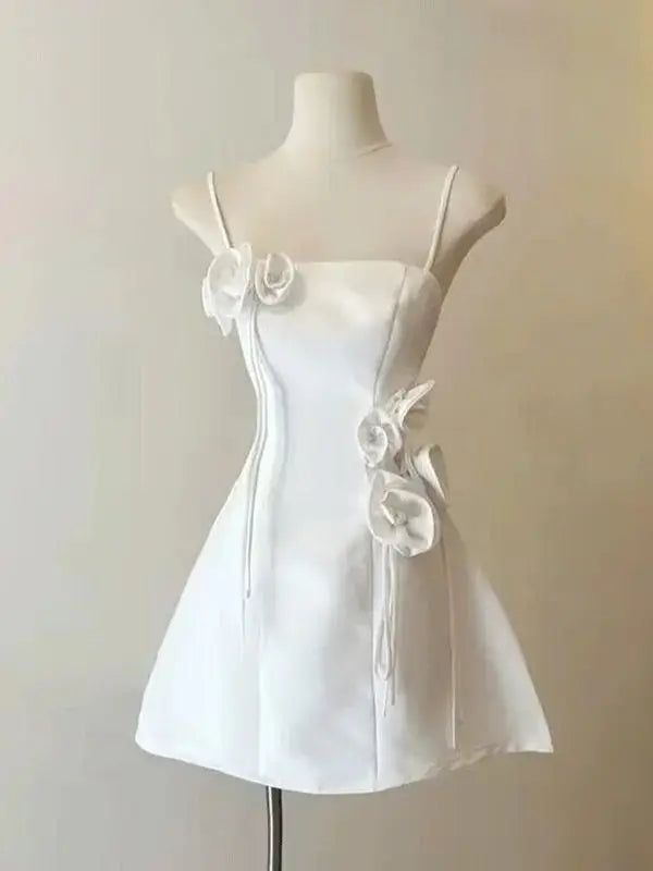 Robe de soirée courte en Satin, ligne A, Simple, bretelles Spaghetti, robe d'anniversaire rose, C1137