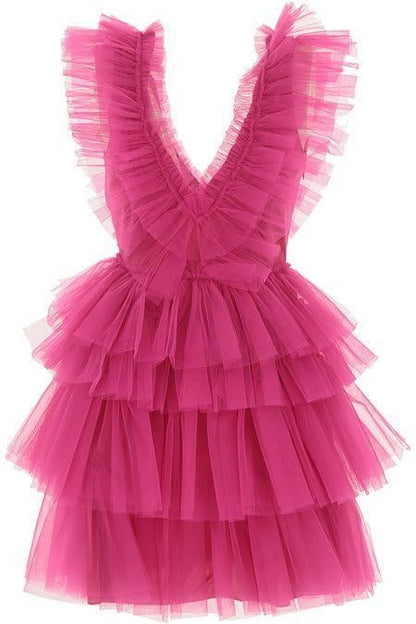 A Line Pink V Neck Tiered Homecoming Dress 18th Birthday Outfit C1138