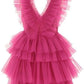 A Line Pink V Neck Tiered Homecoming Dress 18th Birthday Outfit C1138