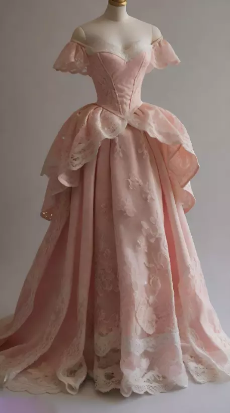 Robe de bal rétro à épaules dénudées en satin rose et dentelle longue robe de bal C1143