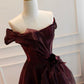 Robe de bal longue vintage en organza bordeaux coupe A C1146