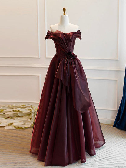 Vintage A-Line Burgundy Organza Burgundy Long Prom Dress C1146