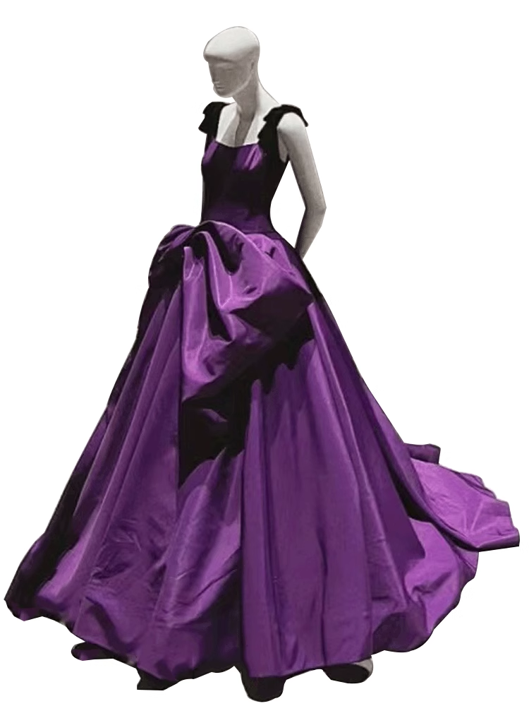 Ball Gown Straps Satin Grape Satin Long Prom Dresses C114