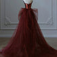 Elegant Mermaid Strapless Sequin Burgundy Long Prom Dresses C1150