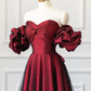 Vintage A line Off The Shoulder Burgundy Tulle Long Evening Dress Prom Dresses C1151