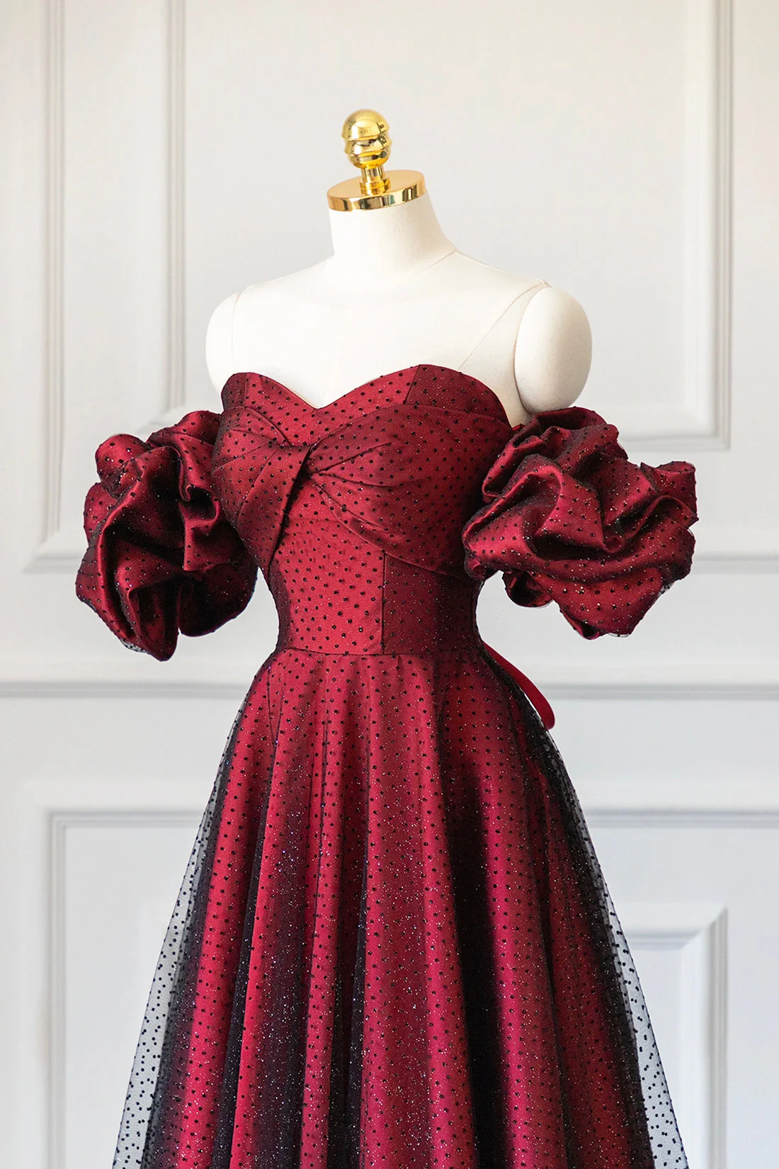 Robe de soirée longue en Tulle bordeaux, ligne A, épaules dénudées, Vintage, robes de bal, C1151