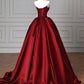 Vintage A line Strapless Burgundy Satin Long Evening Dress Prom Dresses C1153