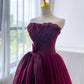 Vintage A line Strapless Burgundy Tulle Evening Dress Prom Dresses C1155