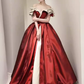 Ball Gown Off The Shoulder Satin Burgundy Long Prom Dresses C115