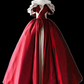 Ball Gown Off The Shoulder Satin Burgundy Long Prom Dresses C115