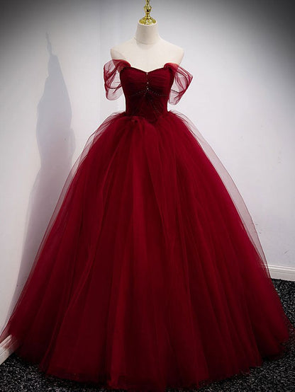 Puffy Ball Gown Burgundy Long Red Prom Dress For Formal Prom Dresses C1162