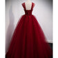 Puffy Ball Gown Burgundy Long Red Prom Dress For Formal Prom Dresses C1162