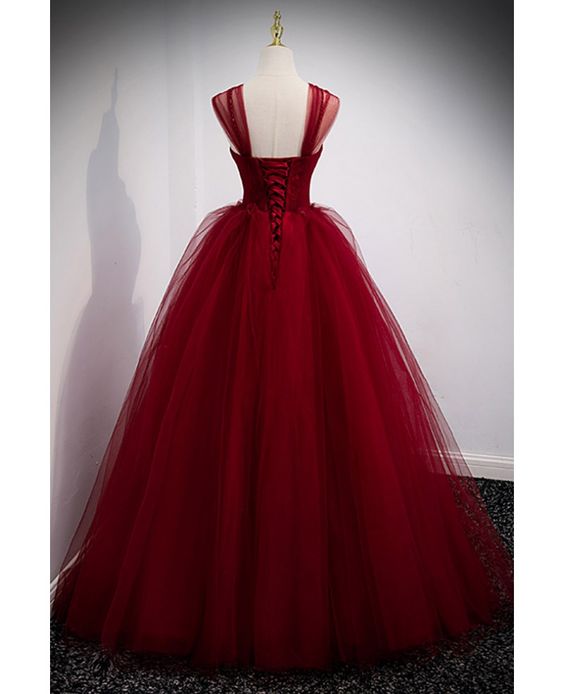 Puffy Ball Gown Burgundy Long Red Prom Dress For Formal Prom Dresses C1162