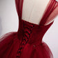 Puffy Ball Gown Burgundy Long Red Prom Dress For Formal Prom Dresses C1162