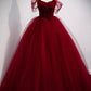 Puffy Ball Gown Burgundy Long Red Prom Dress For Formal Prom Dresses C1162