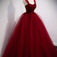 Puffy Ball Gown Burgundy Long Red Prom Dress For Formal Prom Dresses C1162