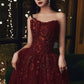 Burgundy Tulle Long Lace Prom Dresses, Wine Red Tulle Long Lace Formal Evening Dress C1163