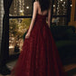 Burgundy Tulle Long Lace Prom Dresses, Wine Red Tulle Long Lace Formal Evening Dress C1163