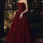 Burgundy Tulle Long Lace Prom Dresses, Wine Red Tulle Long Lace Formal Evening Dress C1163