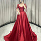 Vintage A line Sweetheart Burgundy Satin Evening Dress Prom Dress C1167