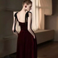 Robes de bal longues en velours bordeaux simples, ligne A, C116